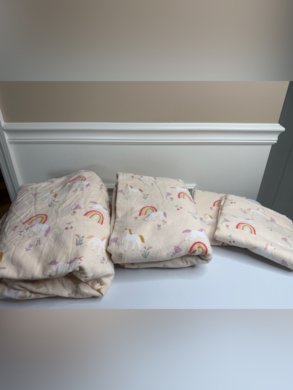 Pillowfort Soft Peach Rainbow & Unicorn Cotton Flannel Full Bedding Set